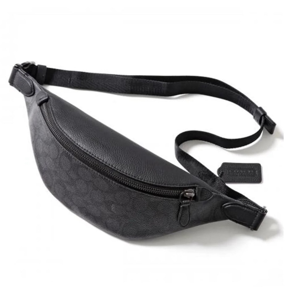 Coach Charter 7 Belt Bag in Signature Canvas & Pebble Leather Charcoal/Black NWT
